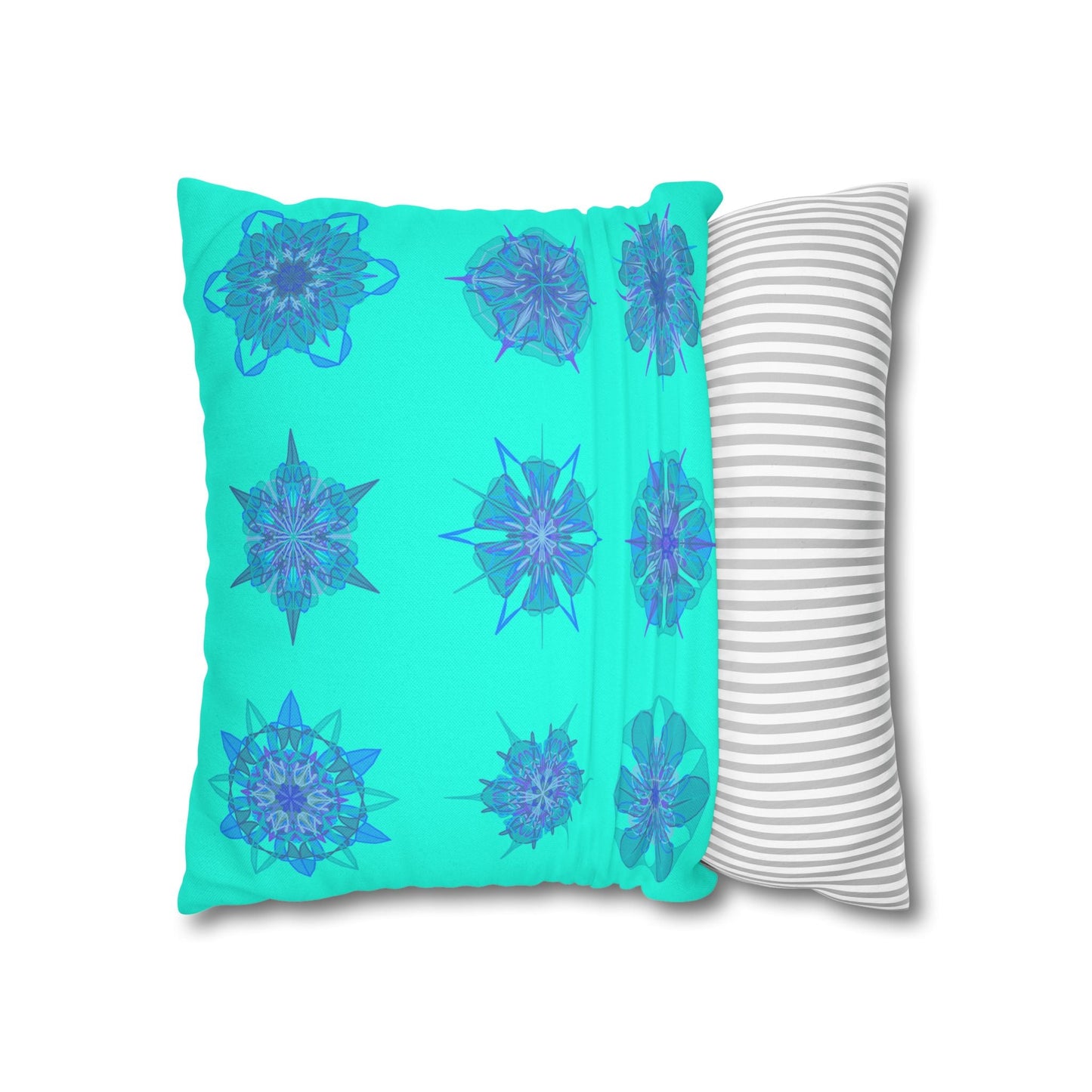 Christmas Snowflakes pillowcase for bed - Spun Polyester Square Pillowcase Mandala Art - Original Fine Art - Hand - drawn, Aqua - Blululi