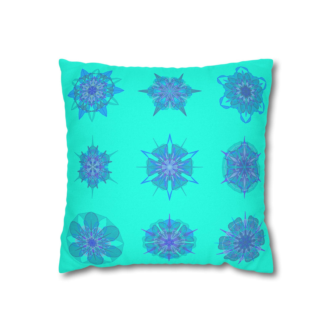 Christmas Snowflakes pillowcase for bed - Spun Polyester Square Pillowcase Mandala Art - Original Fine Art - Hand - drawn, Aqua - Blululi