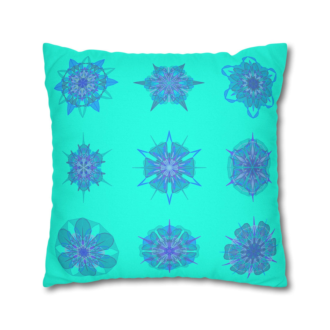 Christmas Snowflakes pillowcase for bed - Spun Polyester Square Pillowcase Mandala Art - Original Fine Art - Hand - drawn, Aqua - Blululi