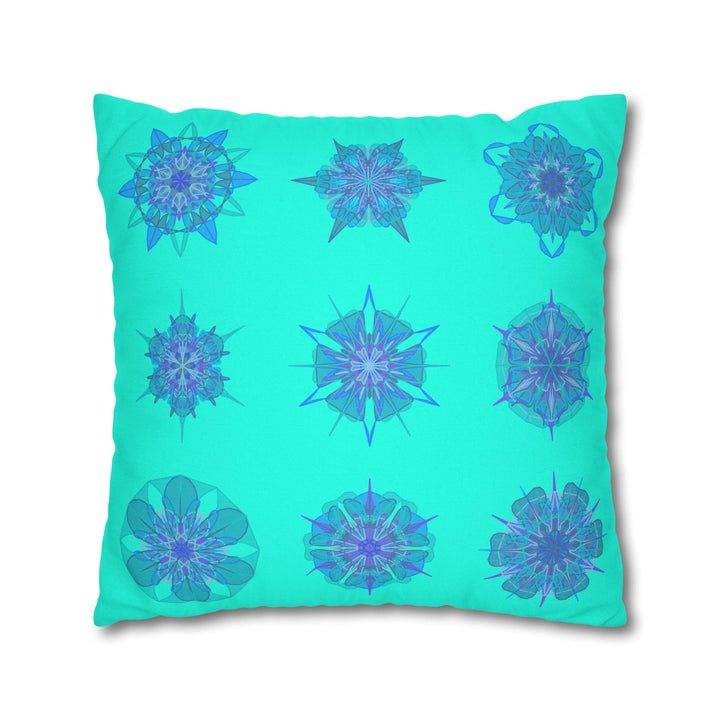 Christmas Snowflakes pillowcase for bed - Spun Polyester Square Pillowcase Mandala Art - Original Fine Art - Hand - drawn, Aqua - Blululi