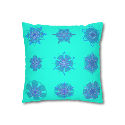 Christmas Snowflakes pillowcase for bed - Spun Polyester Square Pillowcase Mandala Art - Original Fine Art - Hand - drawn, Aqua - Blululi