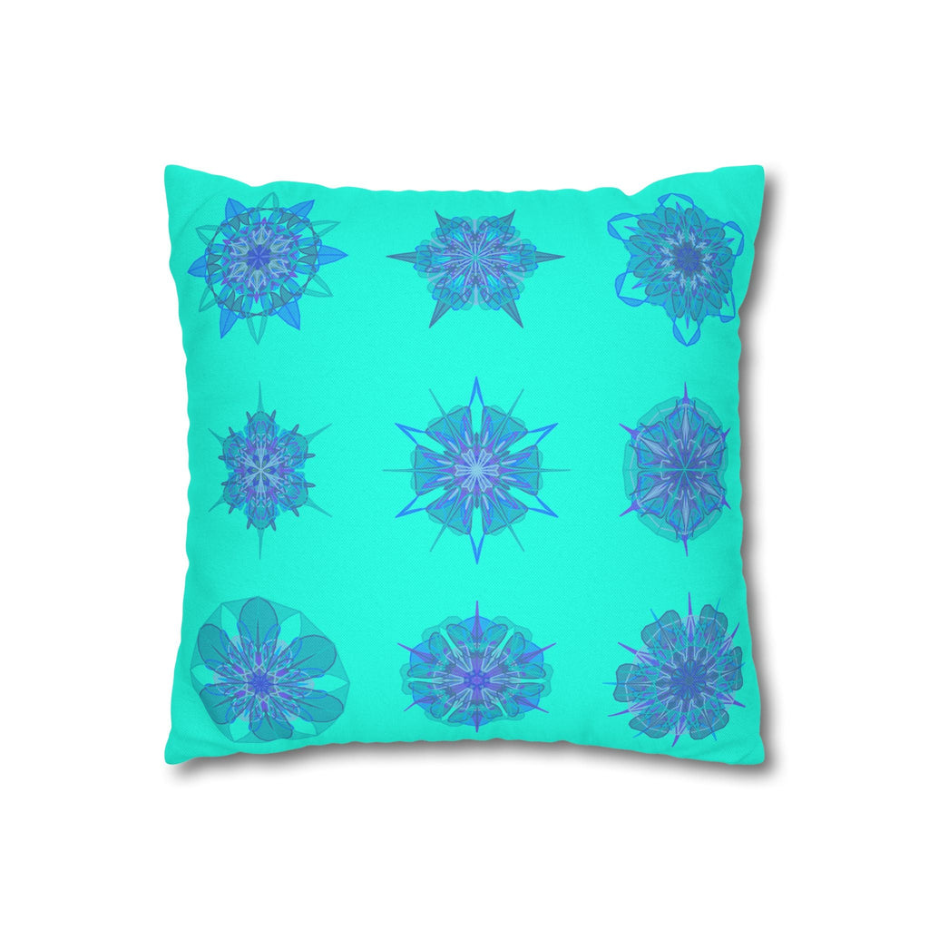 Christmas Snowflakes pillowcase for bed - Spun Polyester Square Pillowcase Mandala Art - Original Fine Art - Hand - drawn, Aqua - Blululi