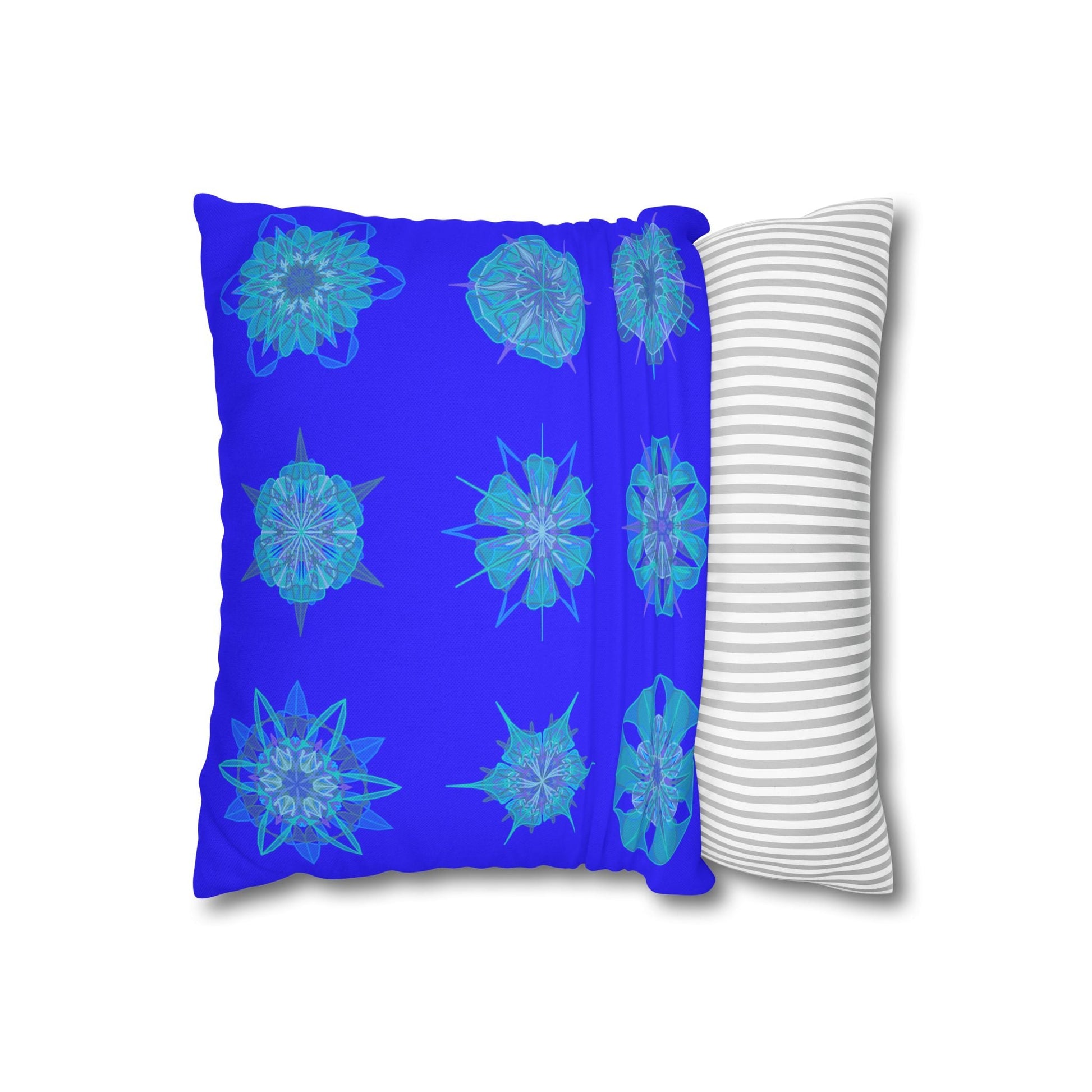 Christmas Snowflakes pillowcase for bed - Spun Polyester Square Pillowcase Mandala Art - Original Fine Art - Hand - drawn, Electric Blue - Blululi