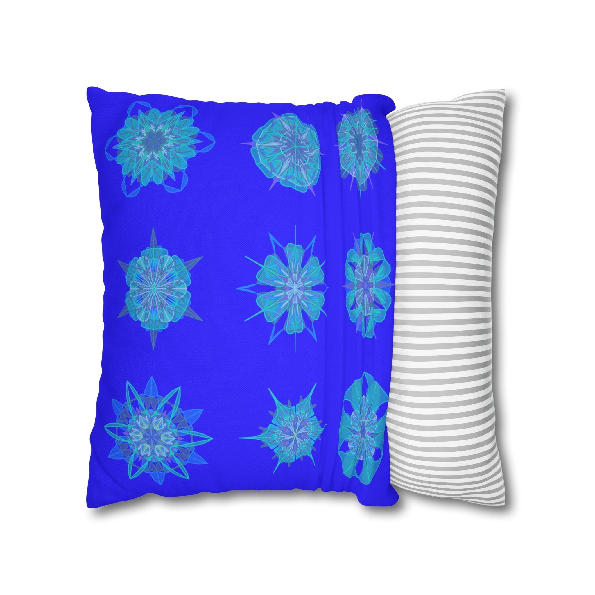 Christmas Snowflakes pillowcase for bed - Spun Polyester Square Pillowcase Mandala Art - Original Fine Art - Hand - drawn, Electric Blue - Blululi