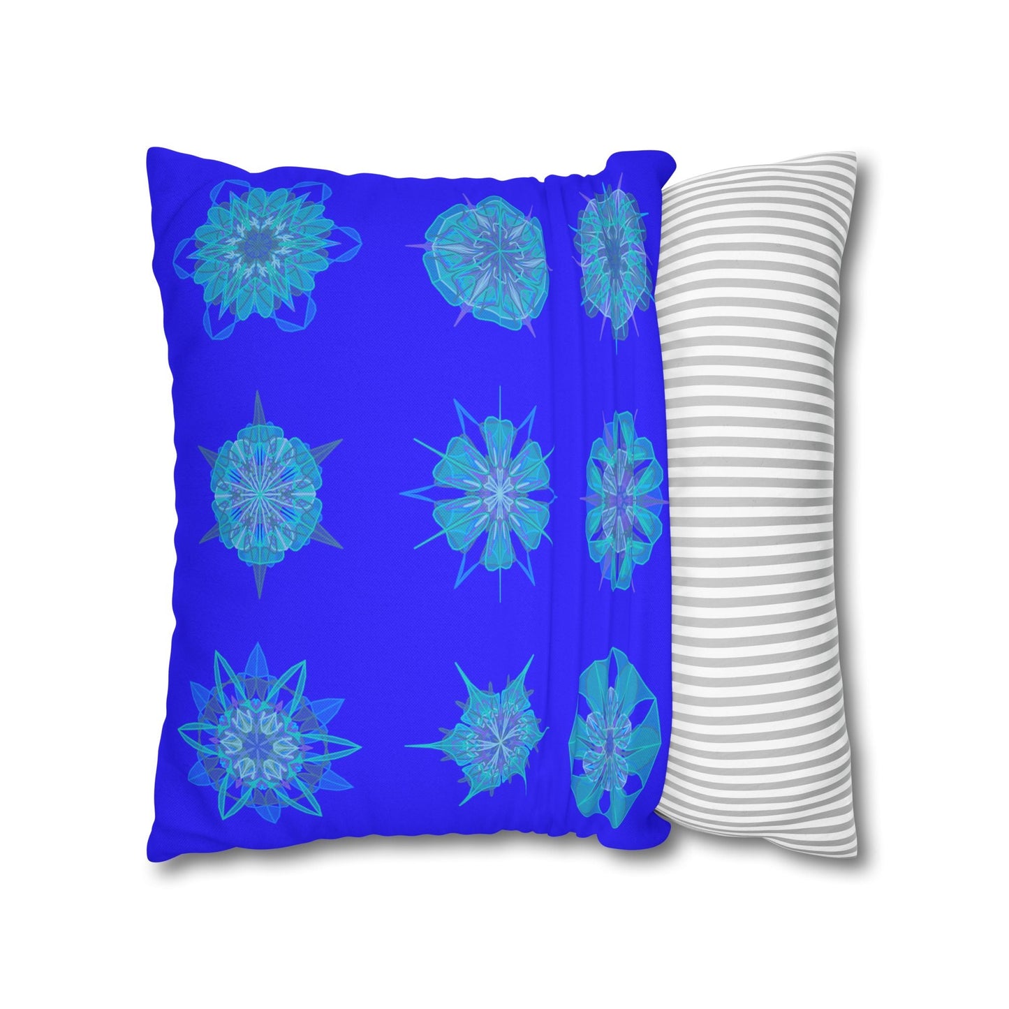 Christmas Snowflakes pillowcase for bed - Spun Polyester Square Pillowcase Mandala Art - Original Fine Art - Hand - drawn, Electric Blue - Blululi