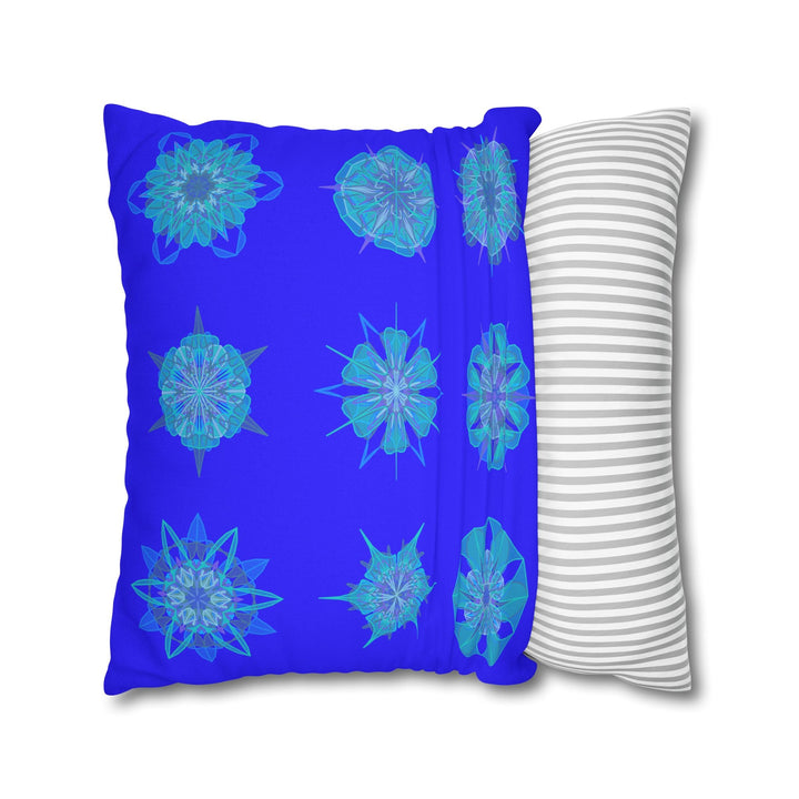 Christmas Snowflakes pillowcase for bed - Spun Polyester Square Pillowcase Mandala Art - Original Fine Art - Hand - drawn, Electric Blue - Blululi