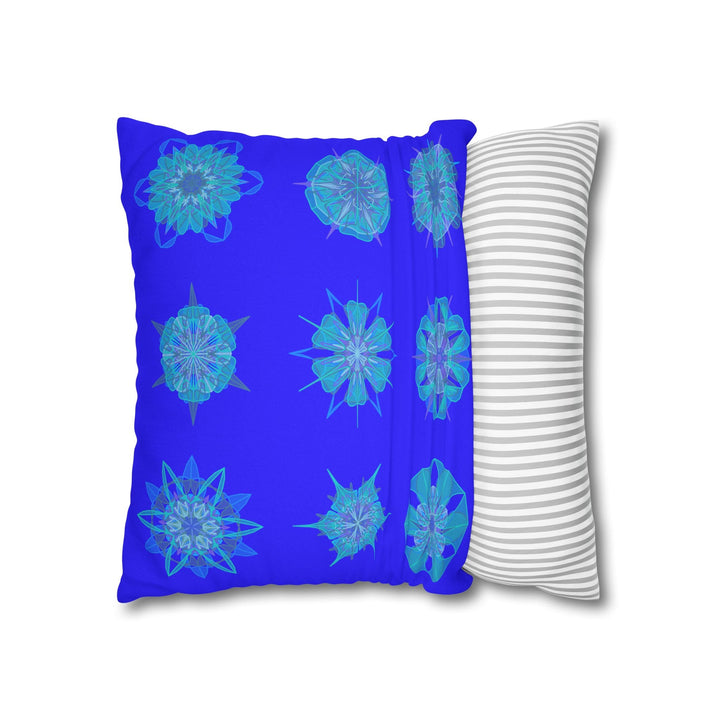 Christmas Snowflakes pillowcase for bed - Spun Polyester Square Pillowcase Mandala Art - Original Fine Art - Hand - drawn, Electric Blue - Blululi