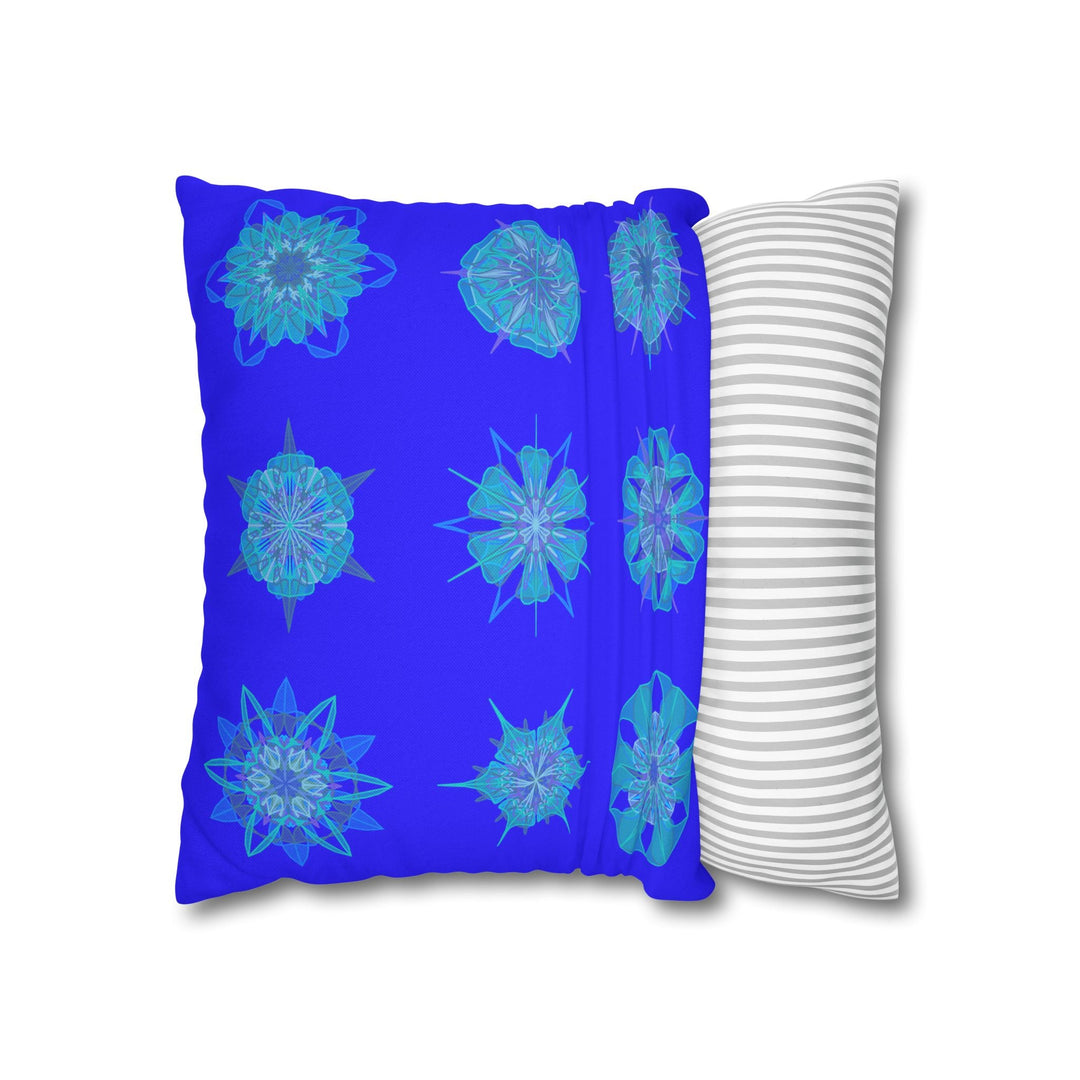 Christmas Snowflakes pillowcase for bed - Spun Polyester Square Pillowcase Mandala Art - Original Fine Art - Hand - drawn, Electric Blue - Blululi