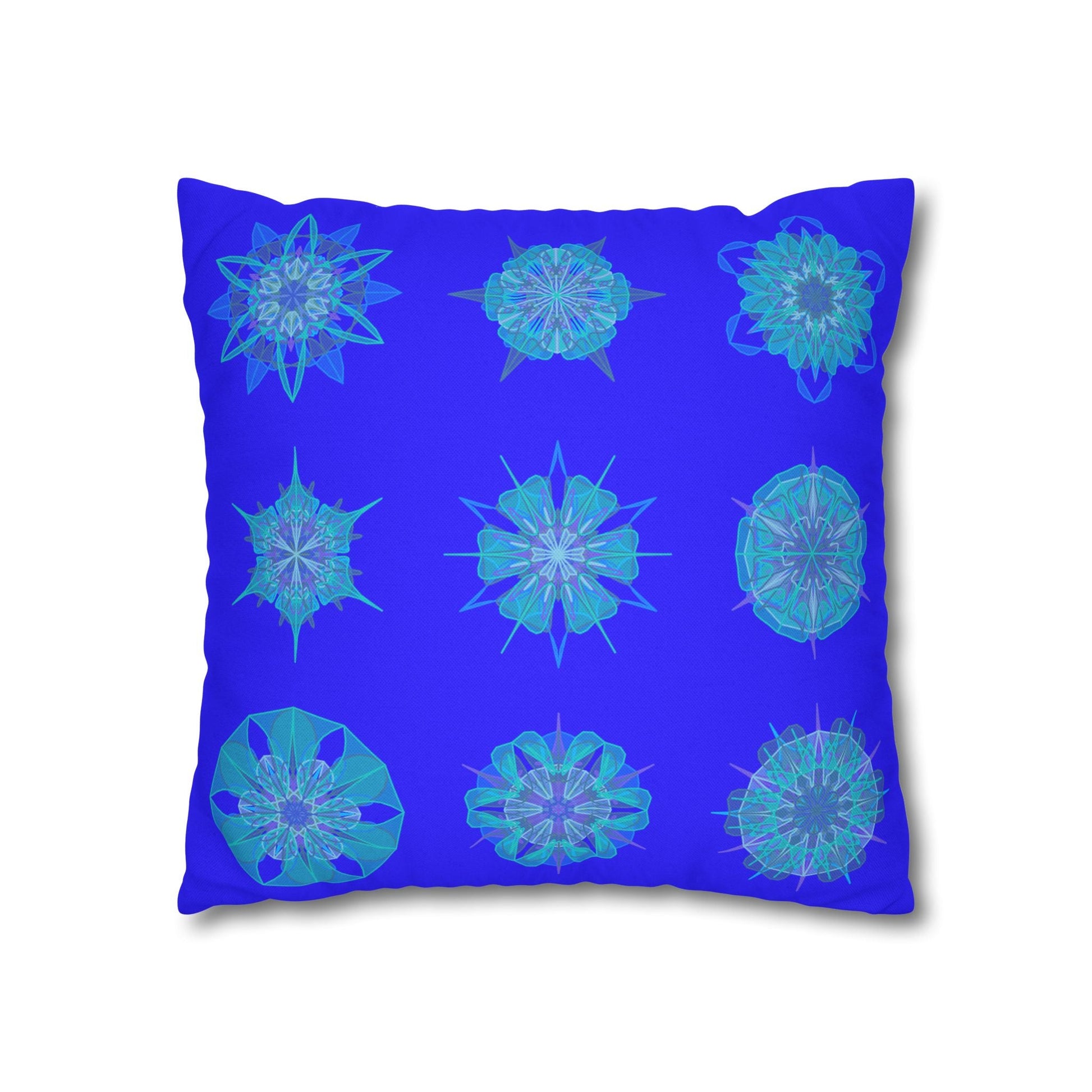 Christmas Snowflakes pillowcase for bed - Spun Polyester Square Pillowcase Mandala Art - Original Fine Art - Hand - drawn, Electric Blue - Blululi