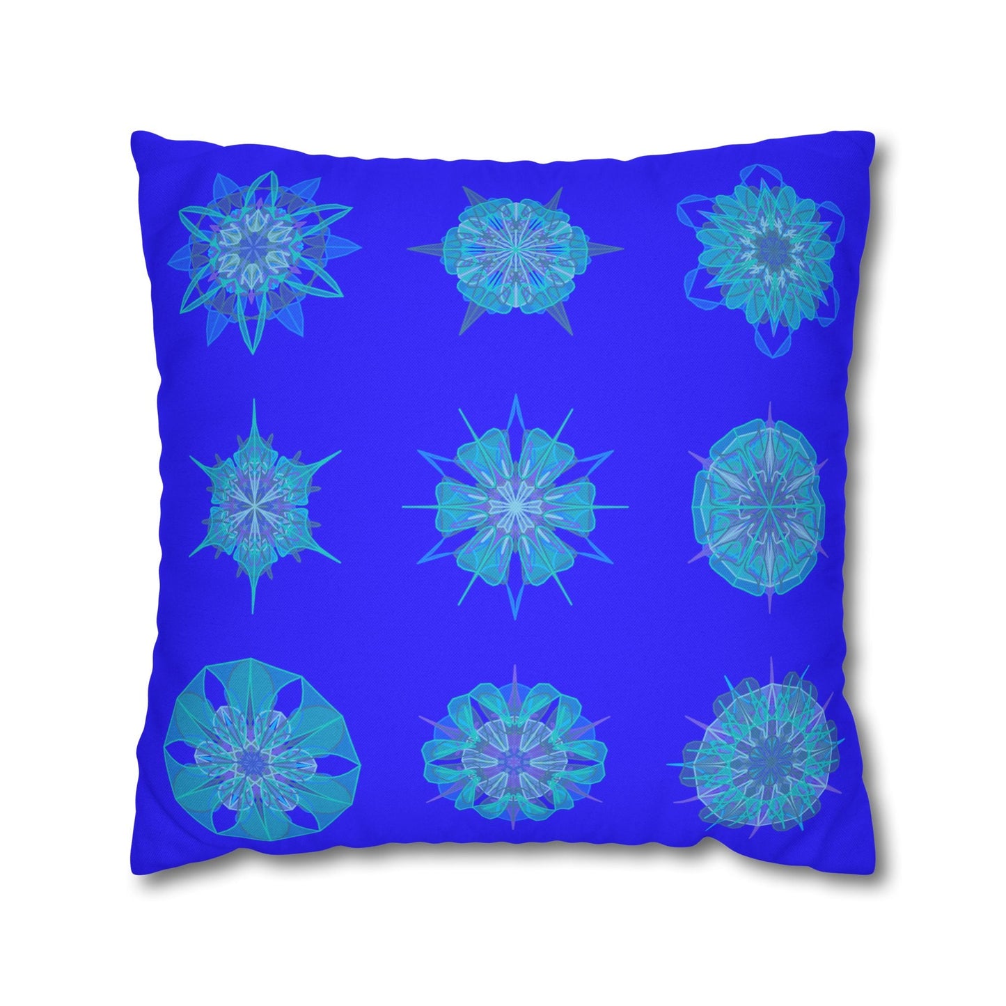 Christmas Snowflakes pillowcase for bed - Spun Polyester Square Pillowcase Mandala Art - Original Fine Art - Hand - drawn, Electric Blue - Blululi