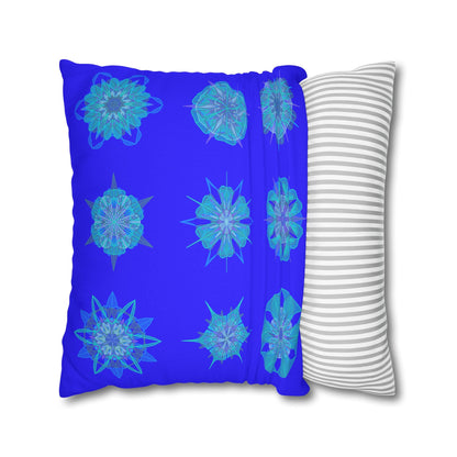 Christmas Snowflakes pillowcase for bed - Spun Polyester Square Pillowcase Mandala Art - Original Fine Art - Hand - drawn, Electric Blue - Blululi