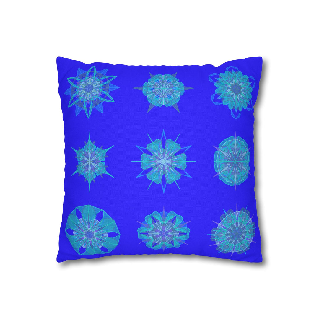 Christmas Snowflakes pillowcase for bed - Spun Polyester Square Pillowcase Mandala Art - Original Fine Art - Hand - drawn, Electric Blue - Blululi