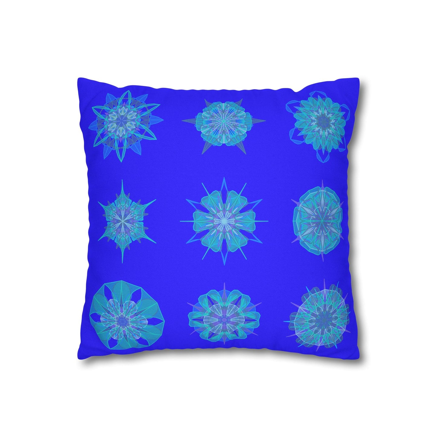 Christmas Snowflakes pillowcase for bed - Spun Polyester Square Pillowcase Mandala Art - Original Fine Art - Hand - drawn, Electric Blue - Blululi