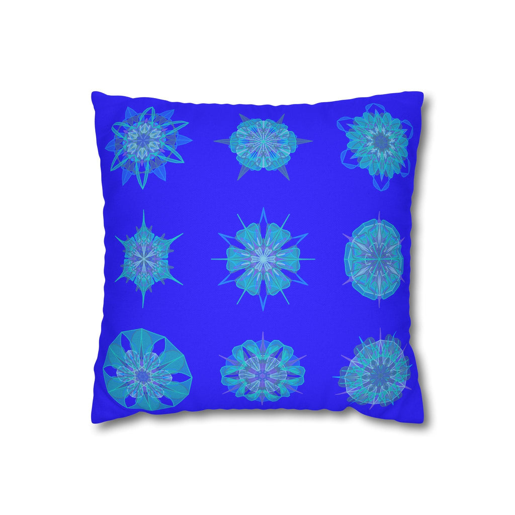 Christmas Snowflakes pillowcase for bed - Spun Polyester Square Pillowcase Mandala Art - Original Fine Art - Hand - drawn, Electric Blue - Blululi