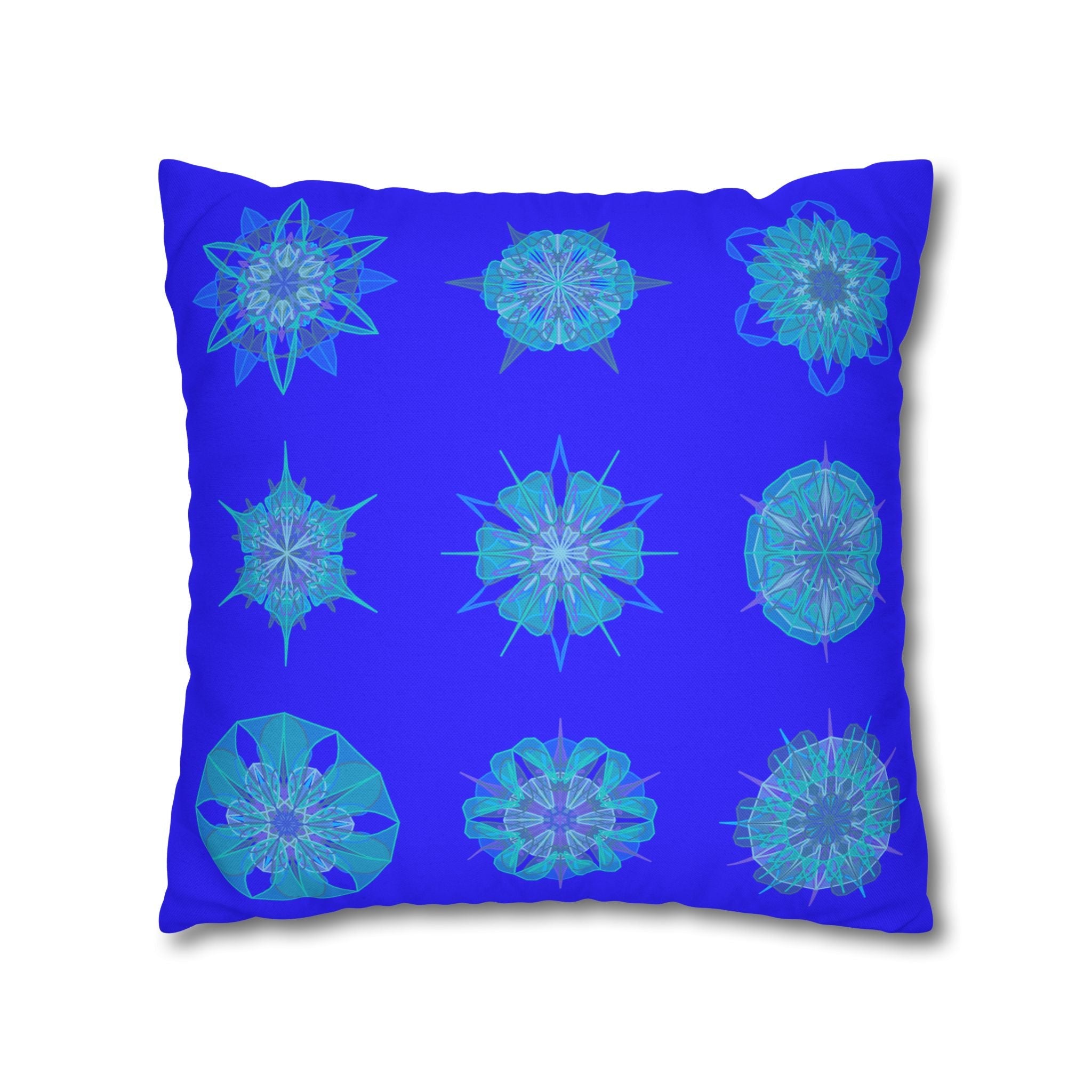 Christmas Snowflakes pillowcase for bed - Spun Polyester Square Pillowcase Mandala Art - Original Fine Art - Hand - drawn, Electric Blue - Blululi