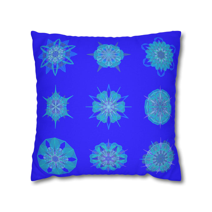 Christmas Snowflakes pillowcase for bed - Spun Polyester Square Pillowcase Mandala Art - Original Fine Art - Hand - drawn, Electric Blue - Blululi