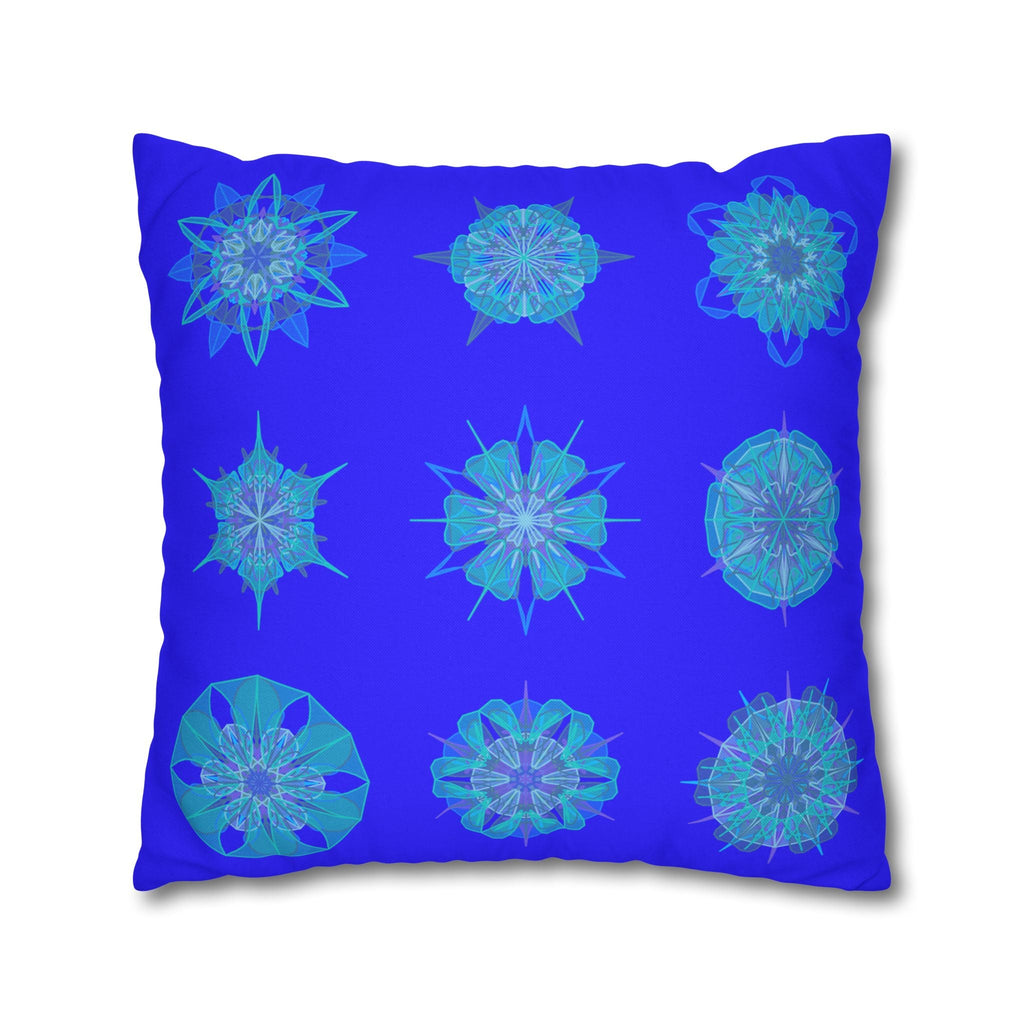 Christmas Snowflakes pillowcase for bed - Spun Polyester Square Pillowcase Mandala Art - Original Fine Art - Hand - drawn, Electric Blue - Blululi