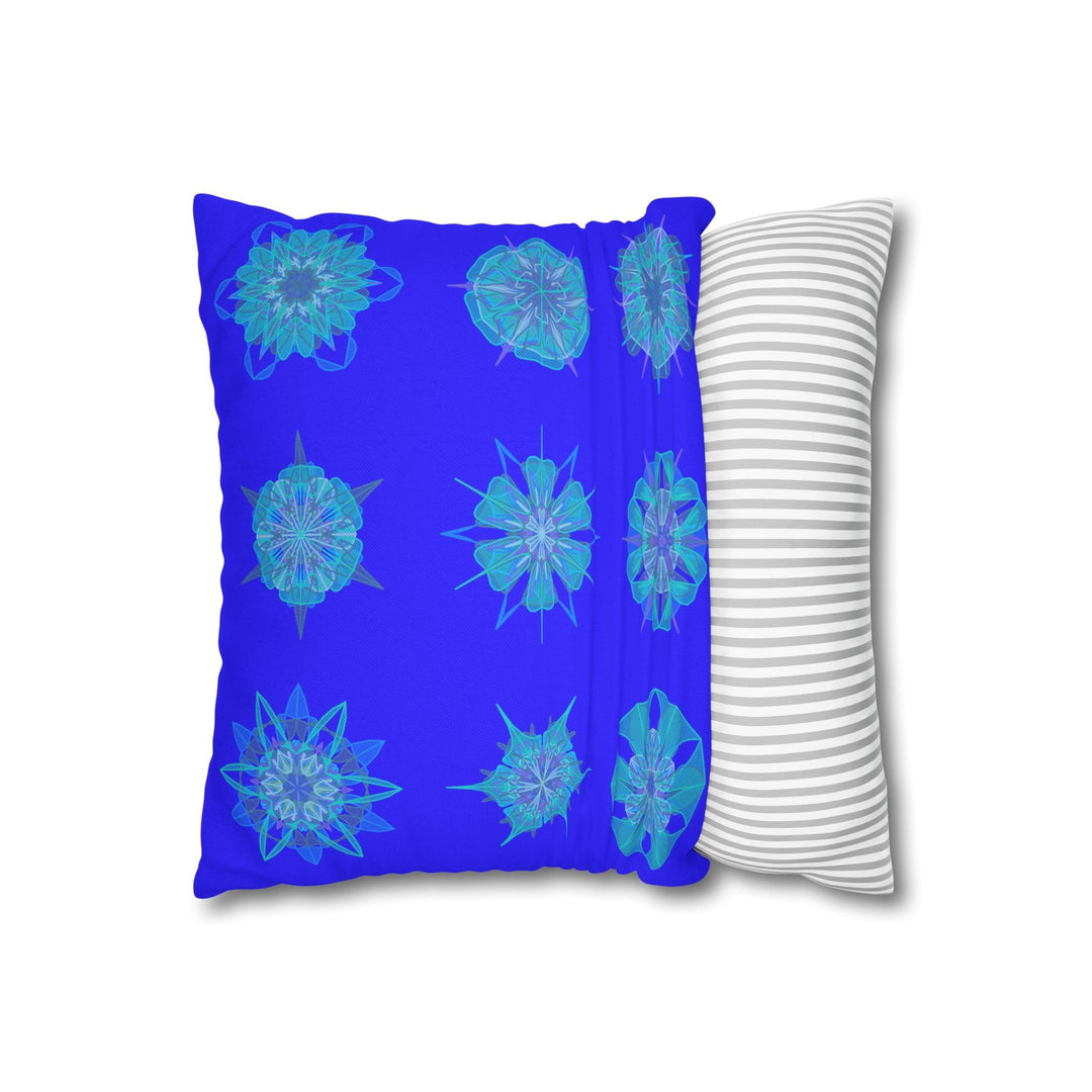 Christmas Snowflakes pillowcase for bed - Spun Polyester Square Pillowcase Mandala Art - Original Fine Art - Hand - drawn, Electric Blue - Blululi