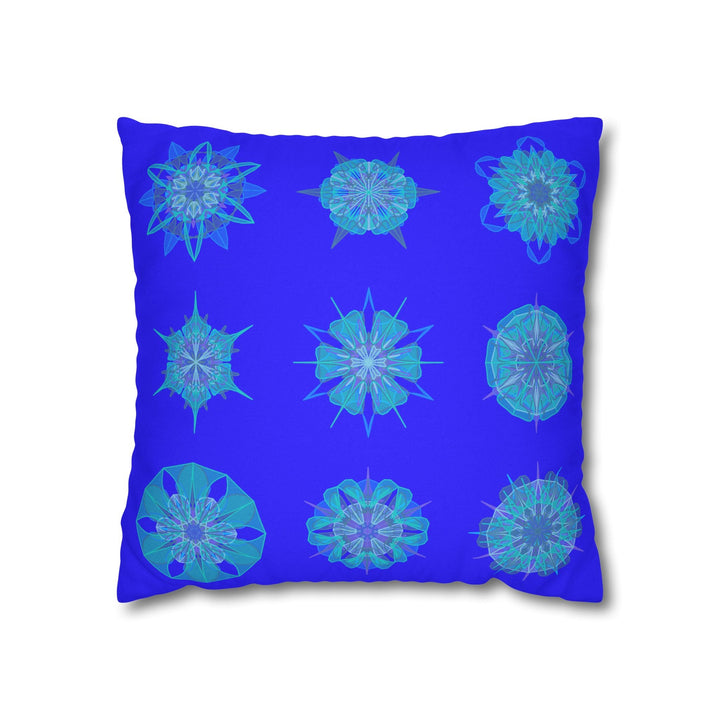 Christmas Snowflakes pillowcase for bed - Spun Polyester Square Pillowcase Mandala Art - Original Fine Art - Hand - drawn, Electric Blue - Blululi