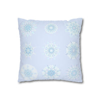 Christmas Snowflakes pillowcase for bed - Spun Polyester Square Pillowcase Mandala Art - Original Fine Art - Hand - drawn, Icy Blue - Blululi