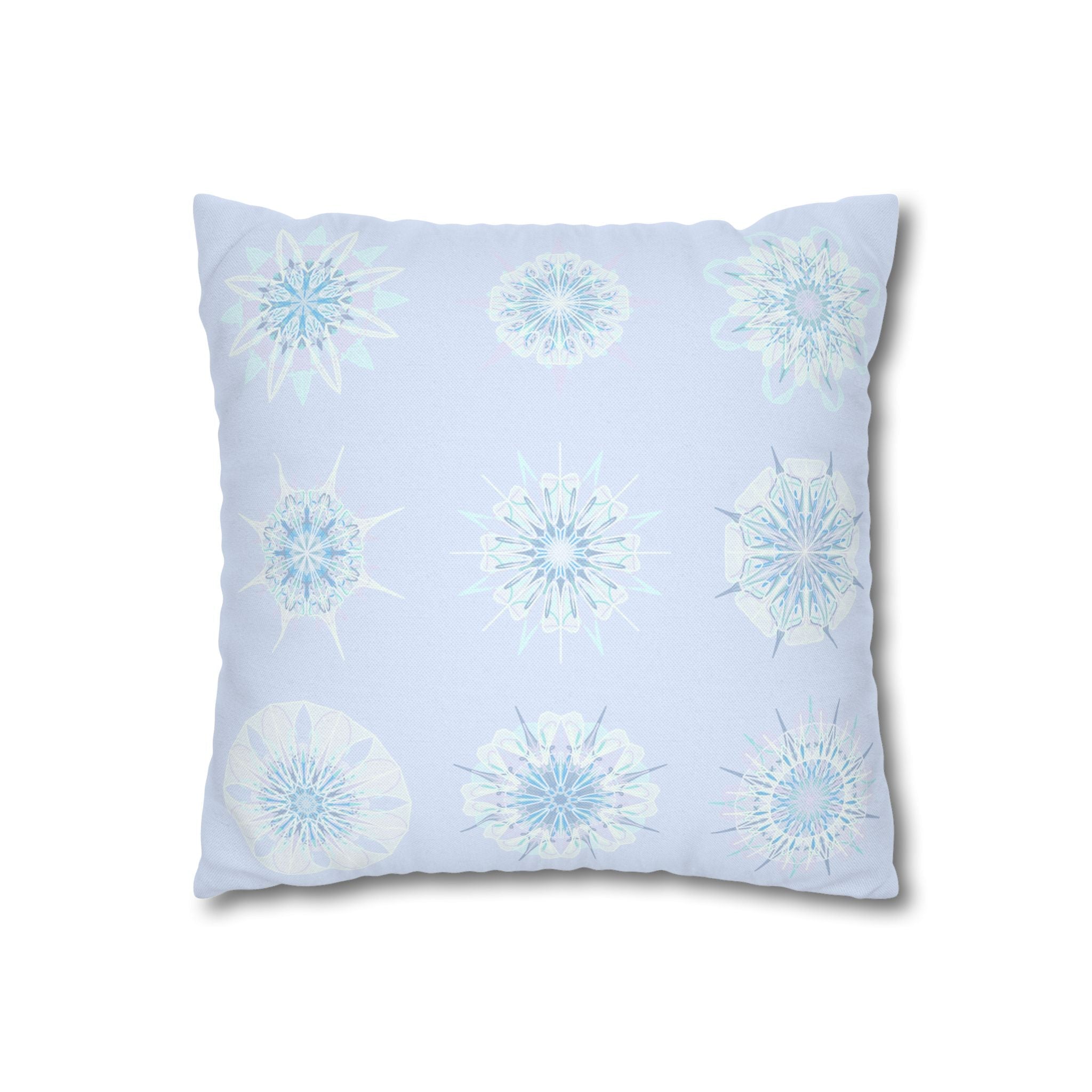 Christmas Snowflakes pillowcase for bed - Spun Polyester Square Pillowcase Mandala Art - Original Fine Art - Hand - drawn, Icy Blue - Blululi