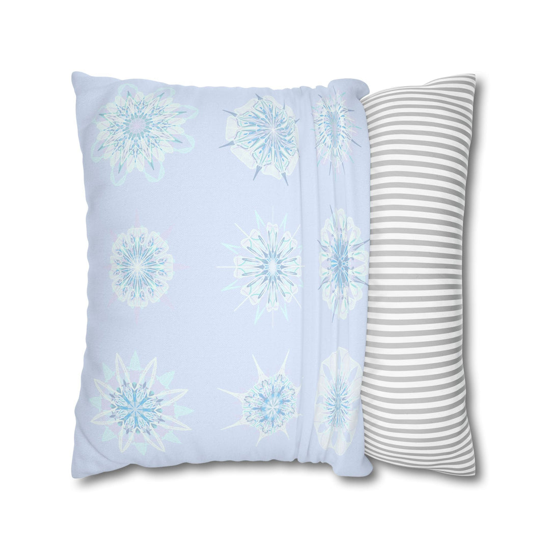 Christmas Snowflakes pillowcase for bed - Spun Polyester Square Pillowcase Mandala Art - Original Fine Art - Hand - drawn, Icy Blue - Blululi