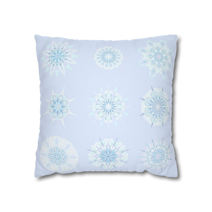 Christmas Snowflakes pillowcase for bed - Spun Polyester Square Pillowcase Mandala Art - Original Fine Art - Hand - drawn, Icy Blue - Blululi