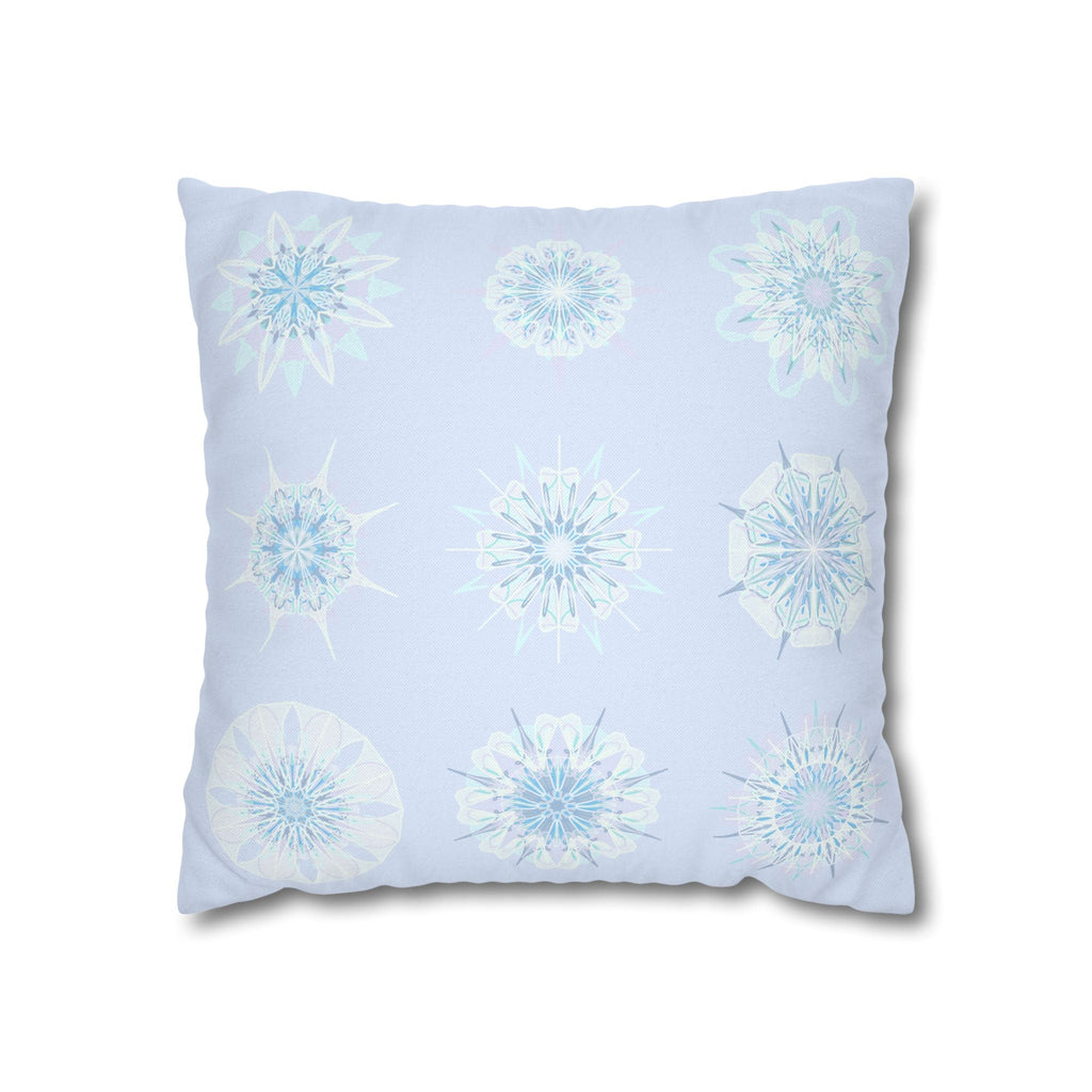 Christmas Snowflakes pillowcase for bed - Spun Polyester Square Pillowcase Mandala Art - Original Fine Art - Hand - drawn, Icy Blue - Blululi