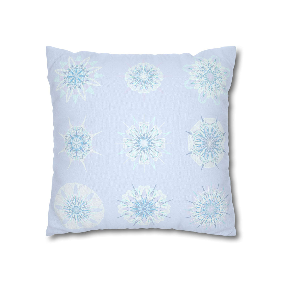 Christmas Snowflakes pillowcase for bed - Spun Polyester Square Pillowcase Mandala Art - Original Fine Art - Hand - drawn, Icy Blue - Blululi