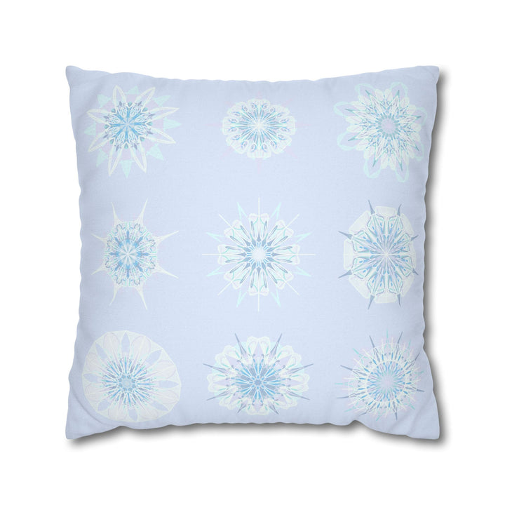 Christmas Snowflakes pillowcase for bed - Spun Polyester Square Pillowcase Mandala Art - Original Fine Art - Hand - drawn, Icy Blue - Blululi