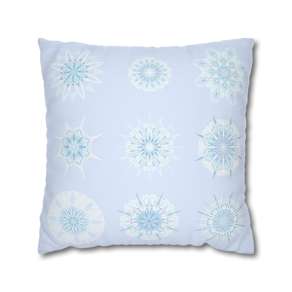 Christmas Snowflakes pillowcase for bed - Spun Polyester Square Pillowcase Mandala Art - Original Fine Art - Hand - drawn, Icy Blue - Blululi