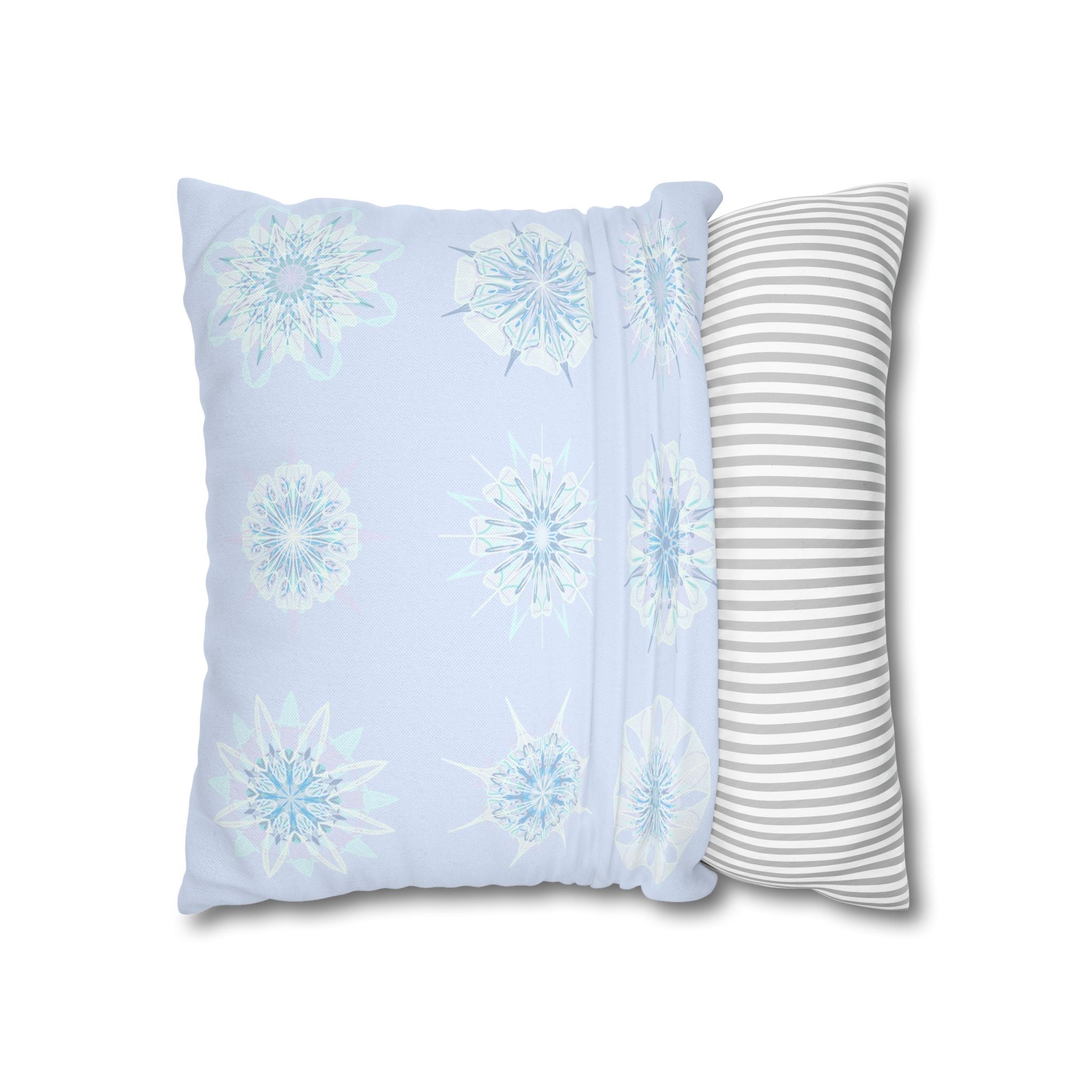 Christmas Snowflakes pillowcase for bed - Spun Polyester Square Pillowcase Mandala Art - Original Fine Art - Hand - drawn, Icy Blue - Blululi