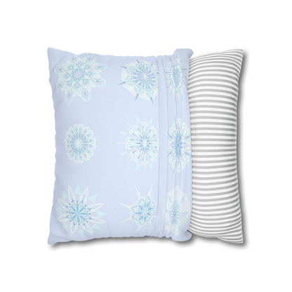 Christmas Snowflakes pillowcase for bed - Spun Polyester Square Pillowcase Mandala Art - Original Fine Art - Hand - drawn, Icy Blue - Blululi