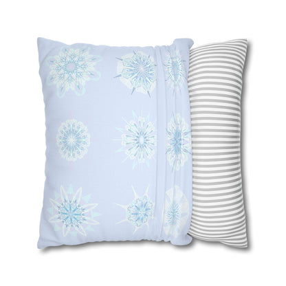 Christmas Snowflakes pillowcase for bed - Spun Polyester Square Pillowcase Mandala Art - Original Fine Art - Hand - drawn, Icy Blue - Blululi