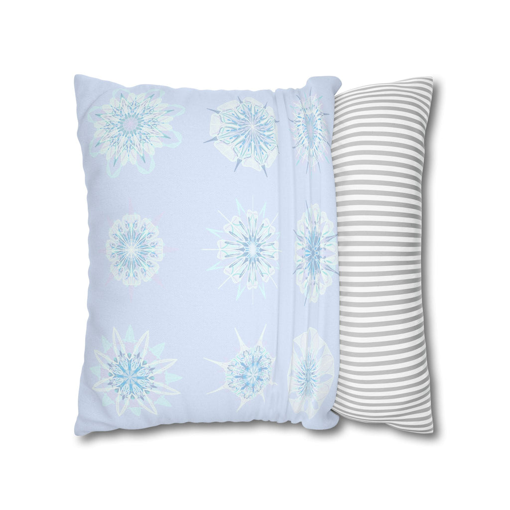 Christmas Snowflakes pillowcase for bed - Spun Polyester Square Pillowcase Mandala Art - Original Fine Art - Hand - drawn, Icy Blue - Blululi