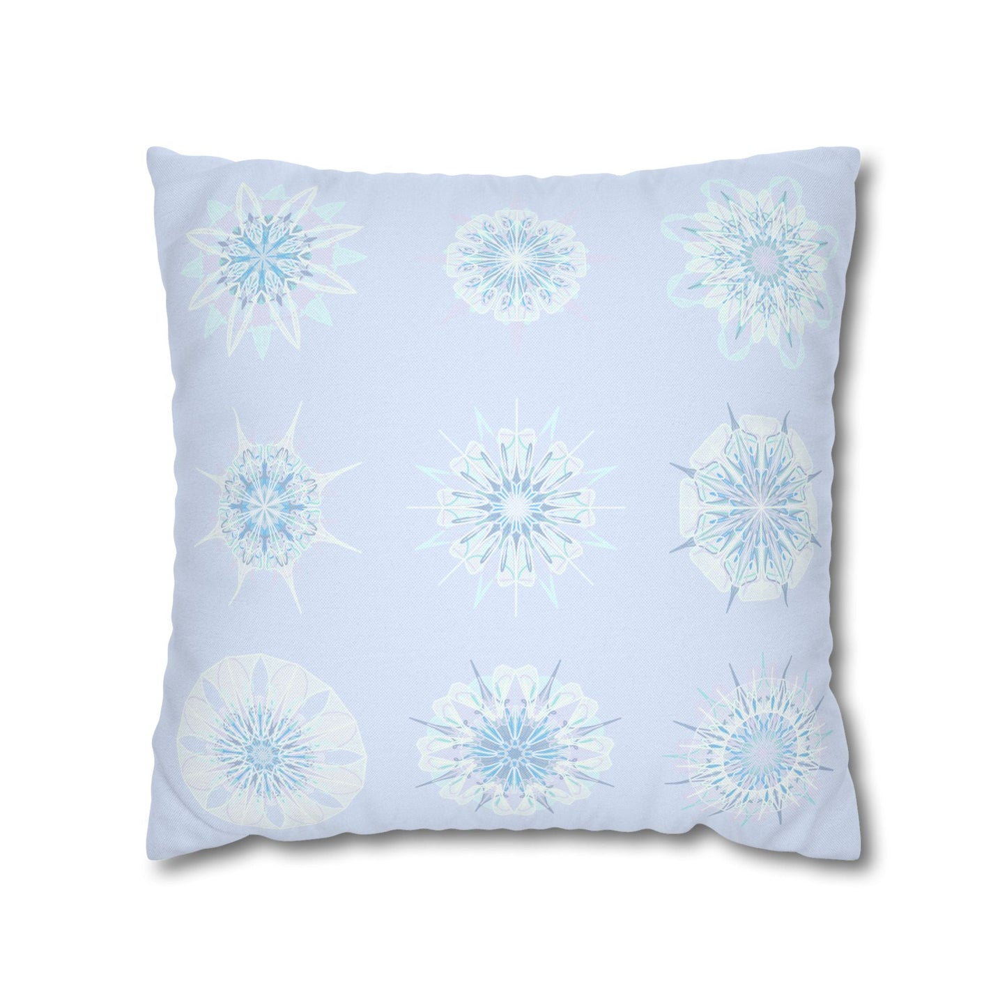 Christmas Snowflakes pillowcase for bed - Spun Polyester Square Pillowcase Mandala Art - Original Fine Art - Hand - drawn, Icy Blue - Blululi