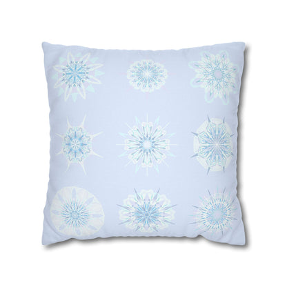 Christmas Snowflakes pillowcase for bed - Spun Polyester Square Pillowcase Mandala Art - Original Fine Art - Hand - drawn, Icy Blue - Blululi