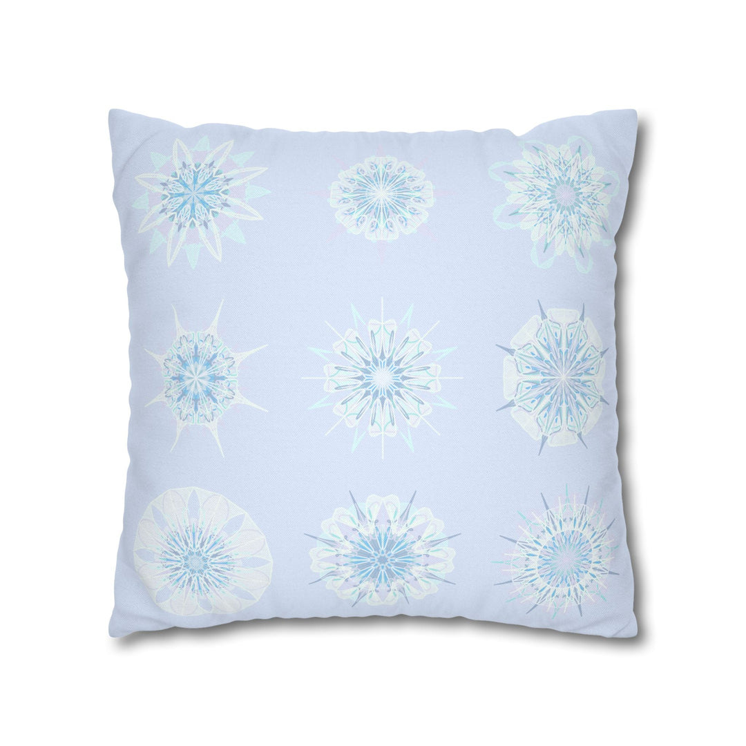 Christmas Snowflakes pillowcase for bed - Spun Polyester Square Pillowcase Mandala Art - Original Fine Art - Hand - drawn, Icy Blue - Blululi