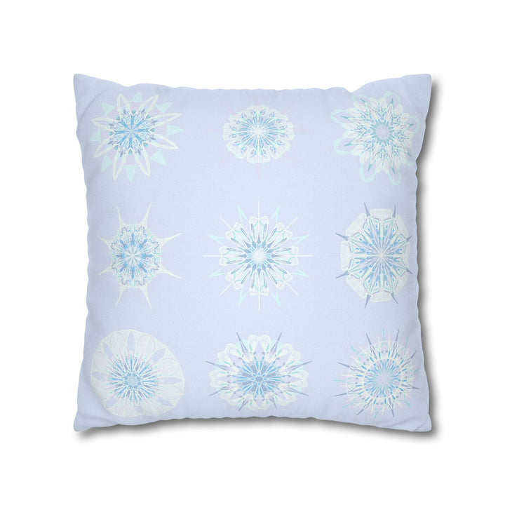 Christmas Snowflakes pillowcase for bed - Spun Polyester Square Pillowcase Mandala Art - Original Fine Art - Hand - drawn, Icy Blue - Blululi