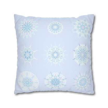 Christmas Snowflakes pillowcase for bed - Spun Polyester Square Pillowcase Mandala Art - Original Fine Art - Hand - drawn, Icy Blue - Blululi