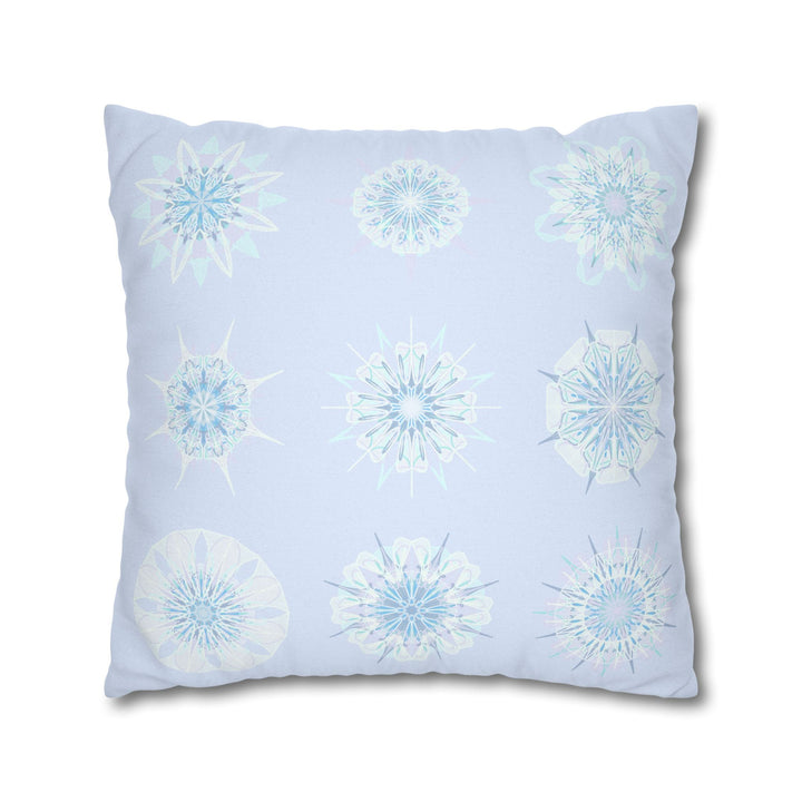 Christmas Snowflakes pillowcase for bed - Spun Polyester Square Pillowcase Mandala Art - Original Fine Art - Hand - drawn, Icy Blue - Blululi