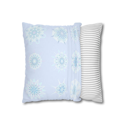 Christmas Snowflakes pillowcase for bed - Spun Polyester Square Pillowcase Mandala Art - Original Fine Art - Hand - drawn, Icy Blue - Blululi