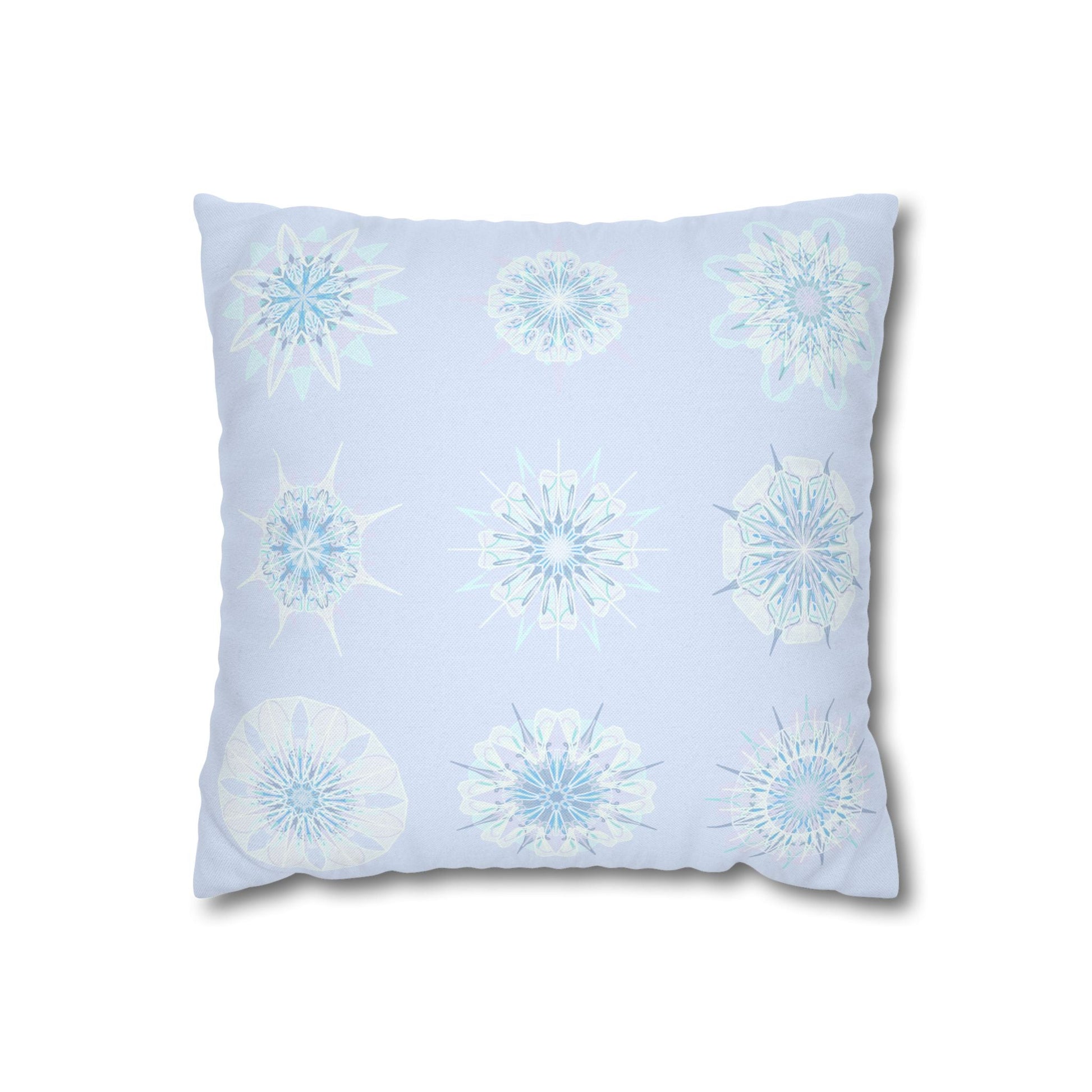 Christmas Snowflakes pillowcase for bed - Spun Polyester Square Pillowcase Mandala Art - Original Fine Art - Hand - drawn, Icy Blue - Blululi