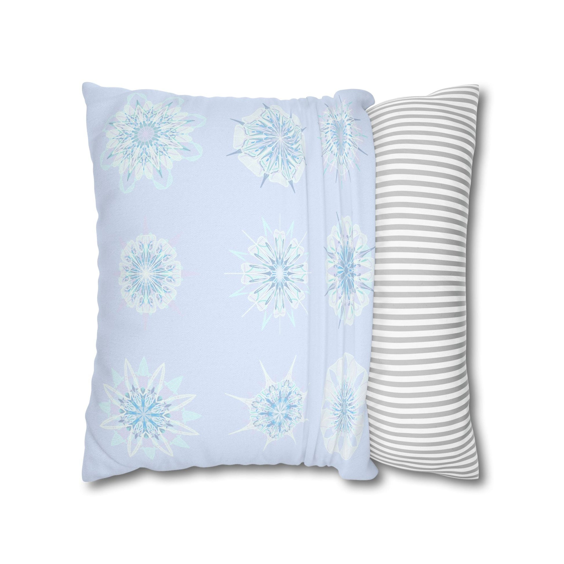 Christmas Snowflakes pillowcase for bed - Spun Polyester Square Pillowcase Mandala Art - Original Fine Art - Hand - drawn, Icy Blue - Blululi