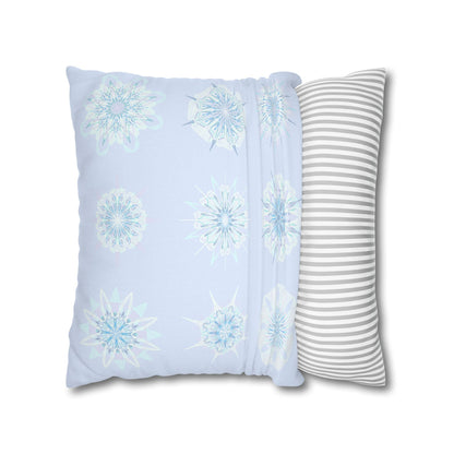 Christmas Snowflakes pillowcase for bed - Spun Polyester Square Pillowcase Mandala Art - Original Fine Art - Hand - drawn, Icy Blue - Blululi