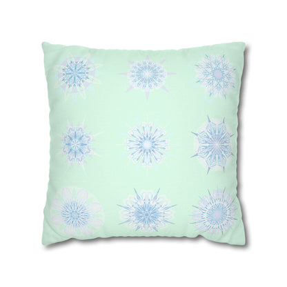 Christmas Snowflakes pillowcase for bed - Spun Polyester Square Pillowcase Mandala Art - Original Fine Art - Hand - drawn, Minty Fresh - Blululi