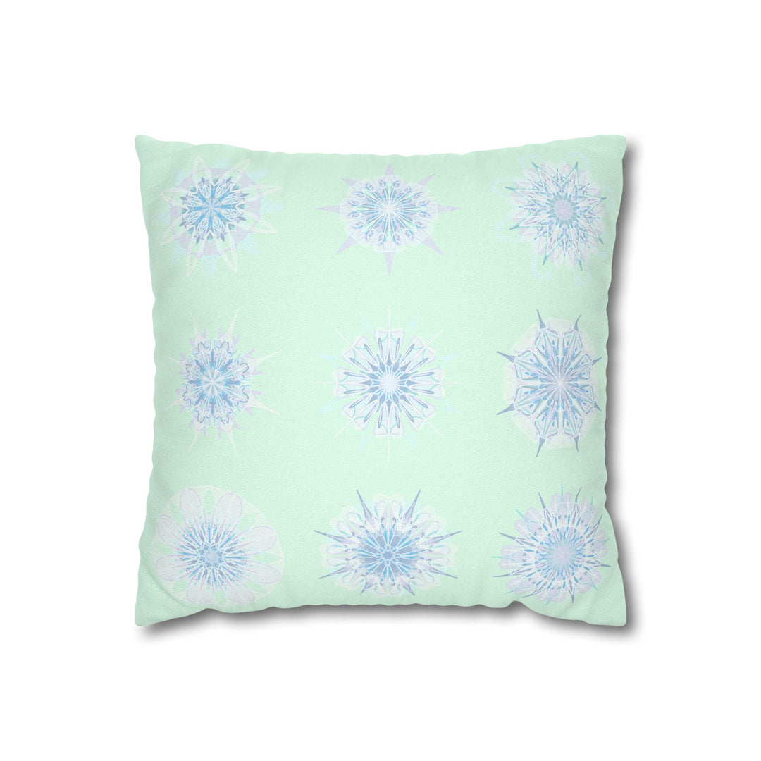 Christmas Snowflakes pillowcase for bed - Spun Polyester Square Pillowcase Mandala Art - Original Fine Art - Hand - drawn, Minty Fresh - Blululi