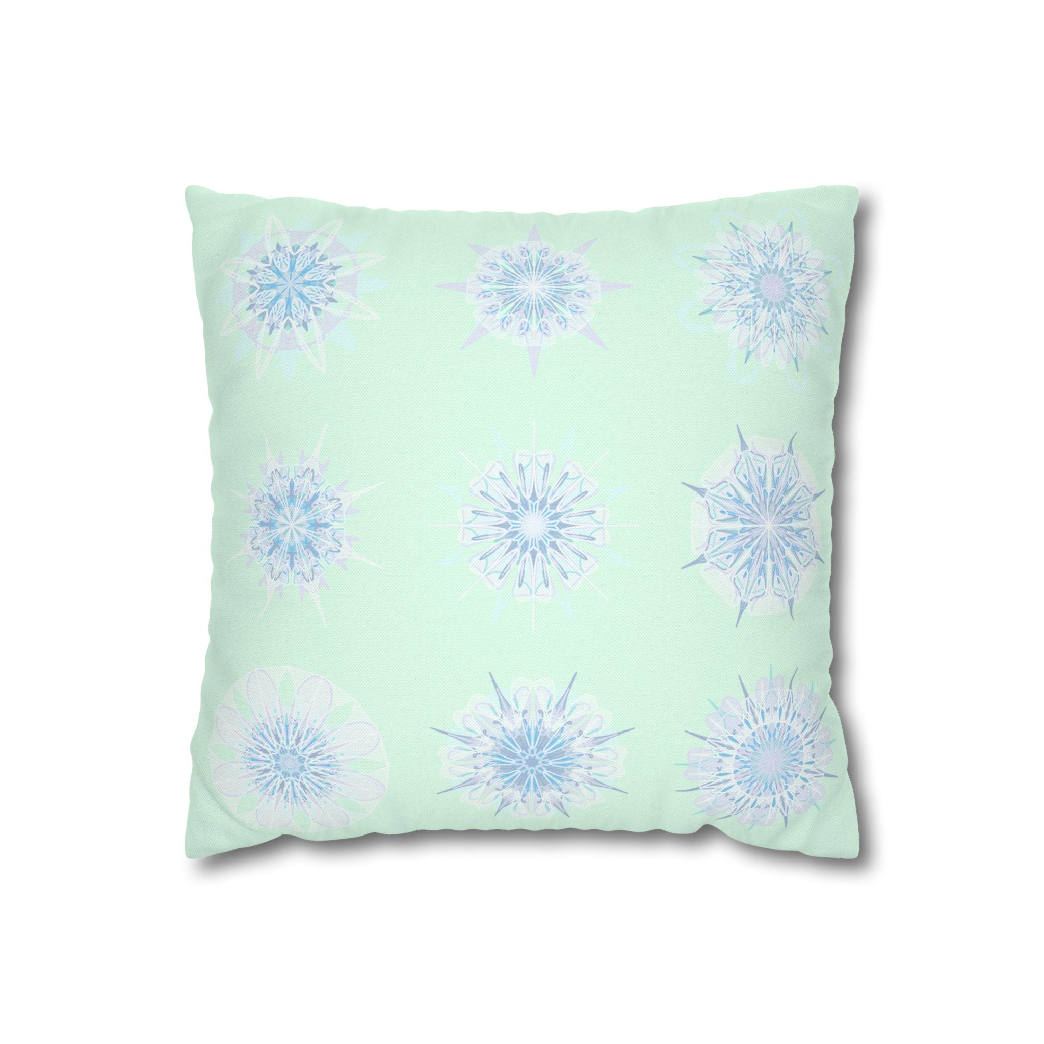 Christmas Snowflakes pillowcase for bed - Spun Polyester Square Pillowcase Mandala Art - Original Fine Art - Hand - drawn, Minty Fresh - Blululi