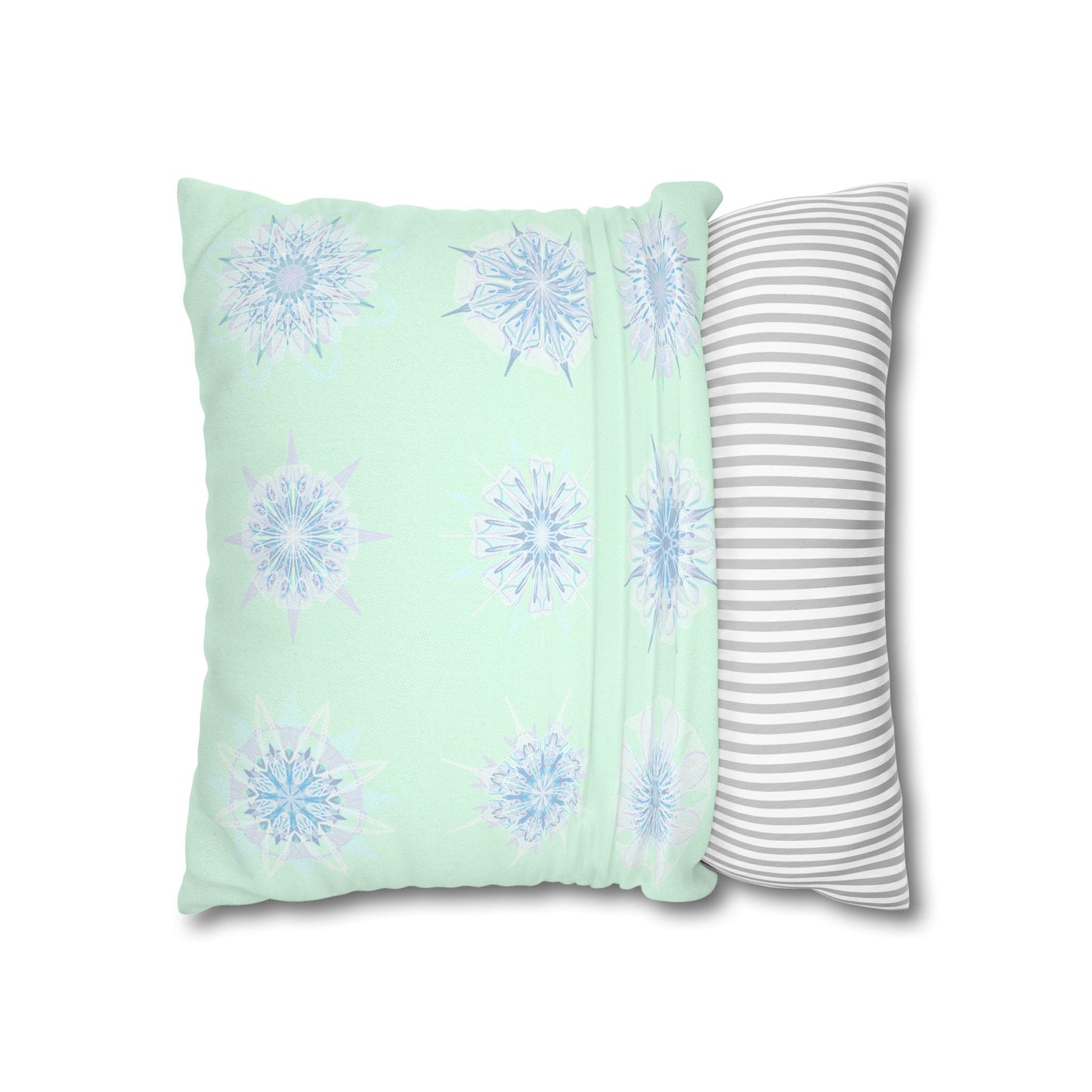 Christmas Snowflakes pillowcase for bed - Spun Polyester Square Pillowcase Mandala Art - Original Fine Art - Hand - drawn, Minty Fresh - Blululi