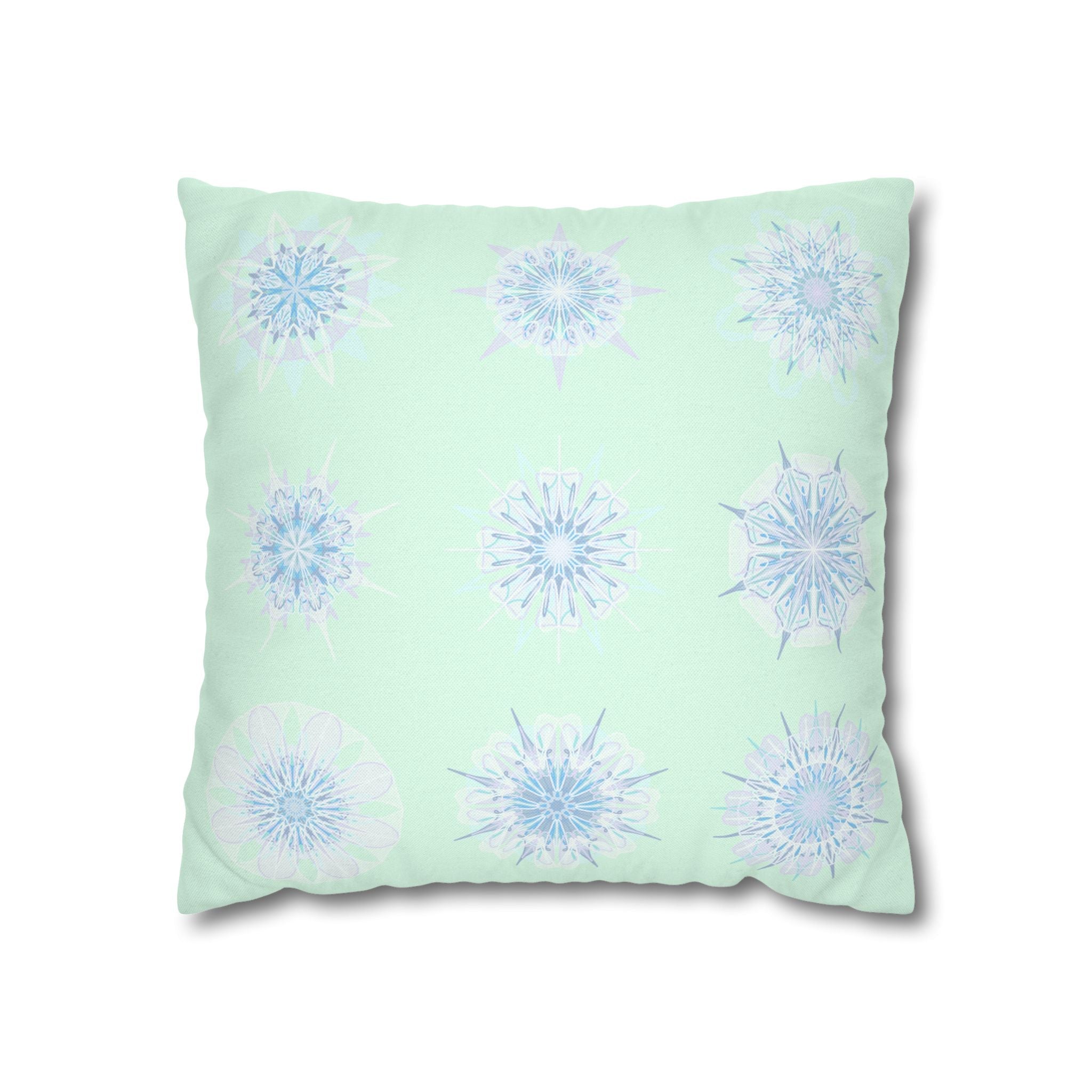 Christmas Snowflakes pillowcase for bed - Spun Polyester Square Pillowcase Mandala Art - Original Fine Art - Hand - drawn, Minty Fresh - Blululi